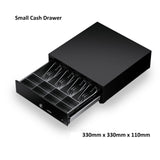Small cash drawer diagonal view with dimensions